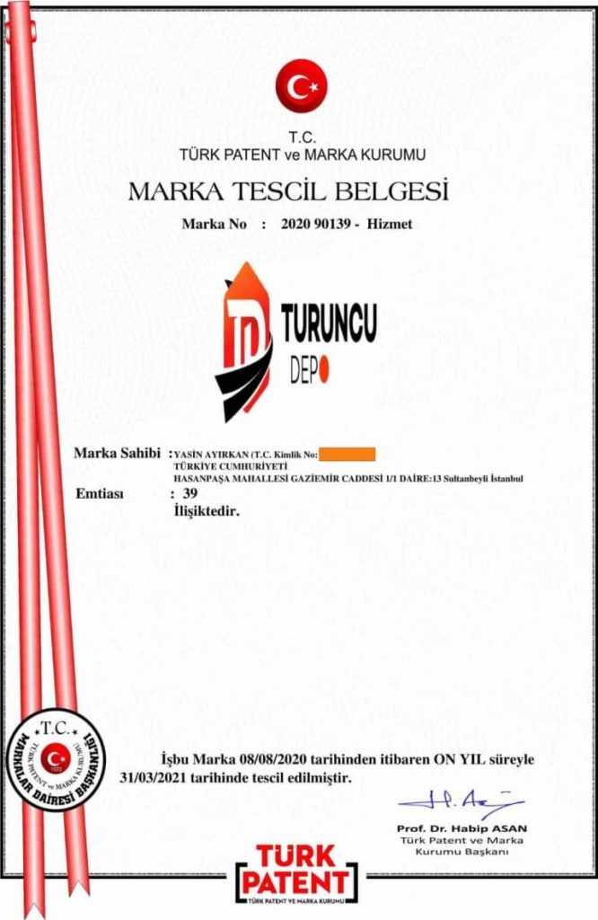 marka tescil turuncu depolama